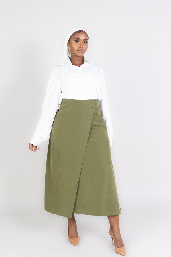 High-waisted Wrap Skirt - Olive