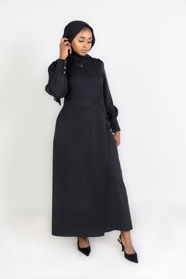 Long Sleeve Wrap Dress - Black